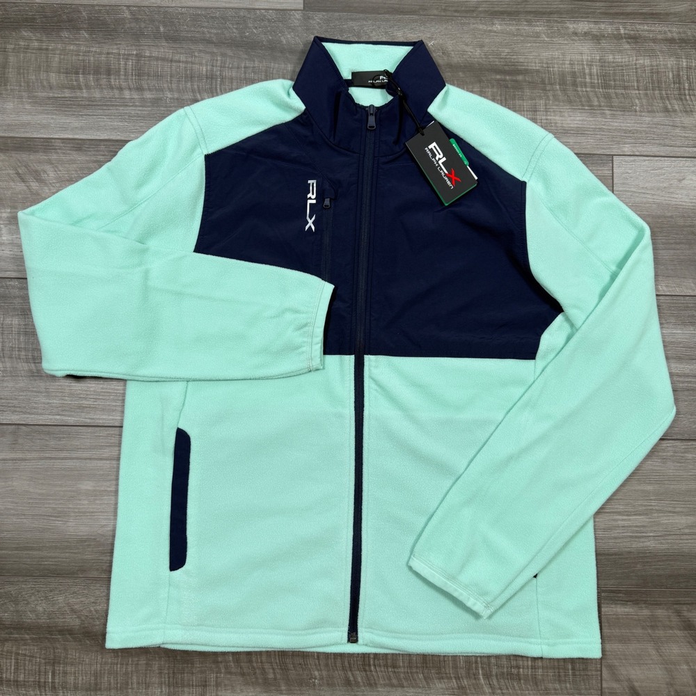 RLX Ralph Lauren Golf Fleece Jacket Full Zip Mint Green Blue Mens Size Large NEW - Picture 2 of 8
